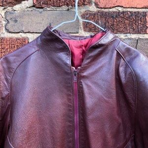Burgundy vintage biker bomber with shower pads